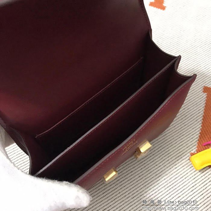 HERMES愛馬仕 H空姐包 進口原廠EP皮 頂級蜜蠟製作 街拍必備單品 酒紅金銀 單肩斜挎包  Ama1549
